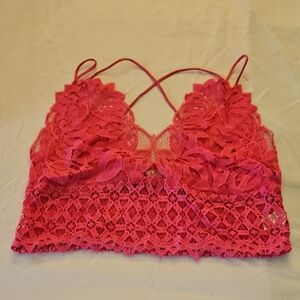 Peach Love California Hot Pink Floral Lace Bralette with Crisscross Straps
